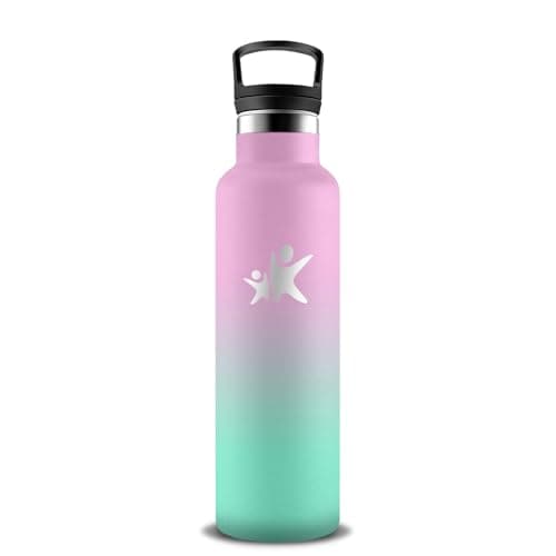 Gourde Isotherme Inox 500ml Enfant Anti Fuite Facile à Nettoyer pour École et Camping — Rose-vert