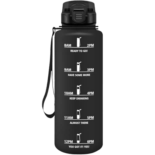 HoneyHolly Gourde Paille 500ml Sans BPA Étanche Bouteille de Motivation avec Marqueur de Temps pour Gym Ecole Sport Cycl — Noir-1,5 L
