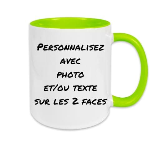 Fapadjo Mug Personnalisable Photo Texte, Tasse Café Prénom, Cadeau Anniversaire et Naissance, Souvenir Collegen — Vert Clair