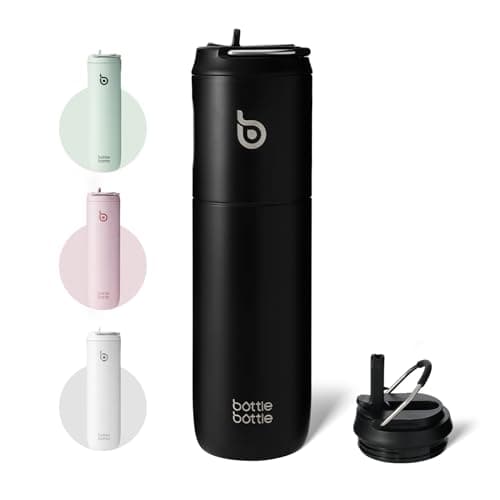 Bouteille d'eau isotherme en acier inoxydable pour sport et voyage - Rose clair, 710 ml,anti-fuite, sans BPA — Noir