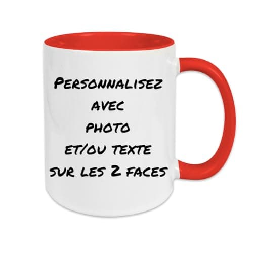 Fapadjo Mug Personnalisable Photo Texte, Tasse Café Prénom, Cadeau Anniversaire et Naissance, Souvenir Collegen — Rouge