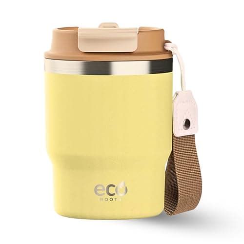 Evergreen ECOROOTS - Tasse Café Isotherme | Couvercle Antifuite | Acier Inoxydable | Sans BPA | Thermo Café Voyage | Tas — Jaune Ipa