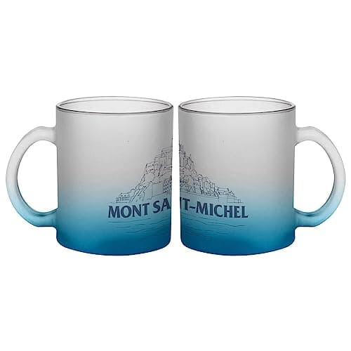Mug en Verre Bleu Mont Saint Michel Minimaliste pour Touristes du Village Normandie