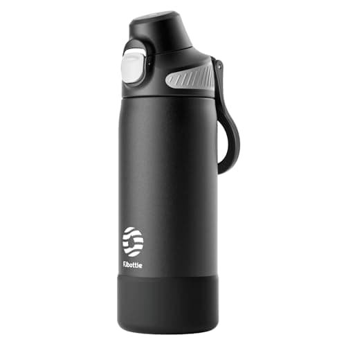 Bouteille Isotherme FJBottle Gourde 600ml/700ml/1L pour Sport et Voyage - Ouverture en Un Clic, Sans BPA, Bouteille Inox — Noir