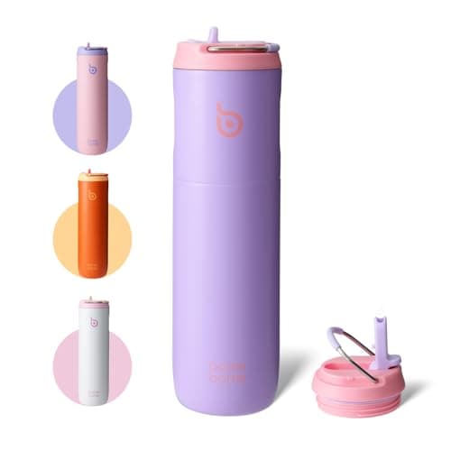 Bouteille d'eau isotherme en acier inoxydable pour sport et voyage - Rose clair, 710 ml,anti-fuite, sans BPA — Lilas