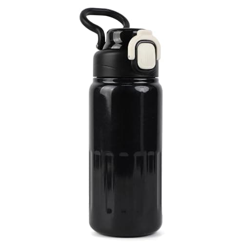 Gourde Isolée 500ml avec Paille - Bouteille Inox Isotherme pour Sport, Randonnée et Bureau (Noir)