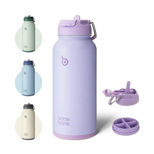 Isotherme BOTTLE BOTTLE Gourde 900 ml Pilulier Sport en acier inoxydable Fleur jaune Randonnée Été Extérieur — Violet Clair