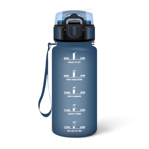 HoneyHolly Bouteille d'Eau Gourde Paille 500ml sans BPA & Étanches pour Gym & Plein Air avec Marqueur de Temps — Bleu Marine - 500 Ml