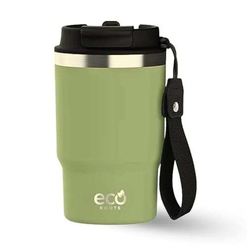 Evergreen ECOROOTS - Tasse Café Isotherme | Couvercle Antifuite | Acier Inoxydable | Sans BPA | Thermo Café Voyage | Tas — Vert Army