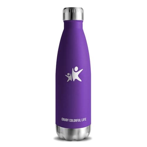Thermos Gourde Inox 500ml Sans BPA 24h Froid & 12h Chaud Reutilisable Anti Fuite Bouteille d'Eau pour École Bureau Voyag — Violet