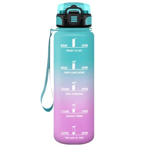 HoneyHolly Gourde Paille 500ml Sans BPA Étanche Bouteille de Motivation avec Marqueur de Temps pour Gym Ecole Sport Cycl — Vert-rose-1l