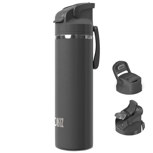 OISIZ Gourde Isotherme 720ml/24oz 2 en 1 avec couvercle à paille, Verrouillage de sécurité en un clic, 100% étanche cons — Space Grey