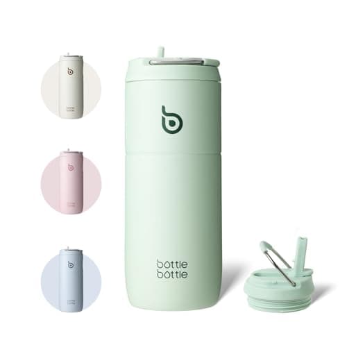 Bottlebottle Gourde en acier inoxydable avec paille 500 ml sans BPA couvercle anti-fuite Flourishing Flowers idéale pour — Vert