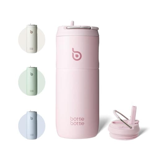 Bottlebottle Gourde en acier inoxydable avec paille 500 ml sans BPA couvercle anti-fuite Flourishing Flowers idéale pour — Rose