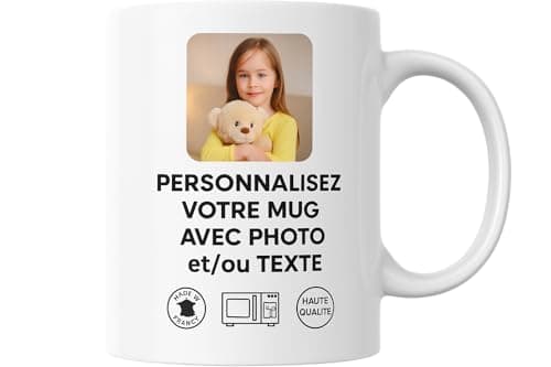 Fapadjo Mug Personnalisable Photo Texte, Tasse Café Prénom, Cadeau Anniversaire et Naissance, Souvenir Collegen