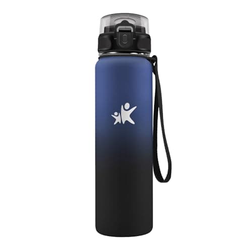 Gourde Isotherme KollyKolla 500ml pour Enfant | Étanche, Reutilisable sans BPA, pour l'école et le Bureau | Fitness — 1l丨bleu Foncé + Noir