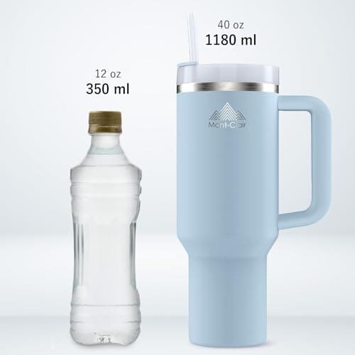 Mont-Clair Tumbler 40oz - Mug Isotherme 10h Chaud / 48h Froid avec Paille - 1200ml Gourde Boissons Poignée