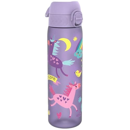 Ion8 Gourde Anti-Fuite Verrouillage Sécurisé 500ml Sans BPA Poignée de Transport Licornes Violet