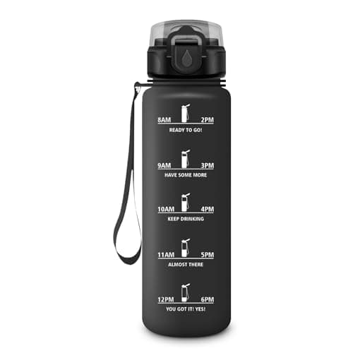 HoneyHolly Gourde 500ML Étanche & Réutilisable, Gourde Sport Motivation Marqueur Anti-fuite, Bouteille d'eau pour Gym & — Noir