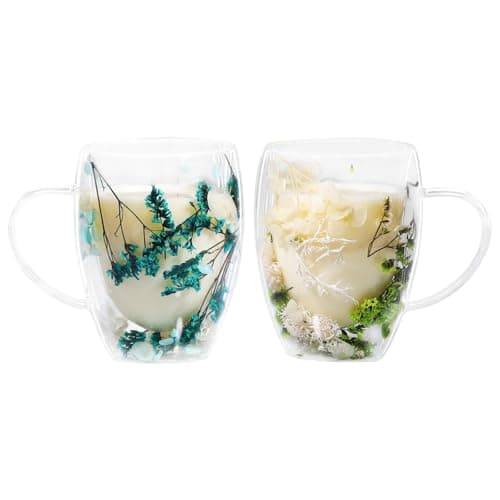 LeKuni Lot de 2 Tasses Double Paroi Rose & Rouge, Pour Cappuccino et Expresso, 350ml Verre Double Paroi, Thé Transparent — Vert & Bleu