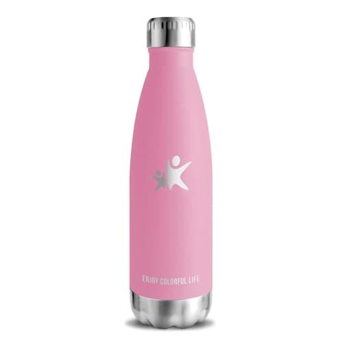 Thermos Gourde Inox 500ml Sans BPA 24h Froid & 12h Chaud Reutilisable Anti Fuite Bouteille d'Eau pour École Bureau Voyag — Rose