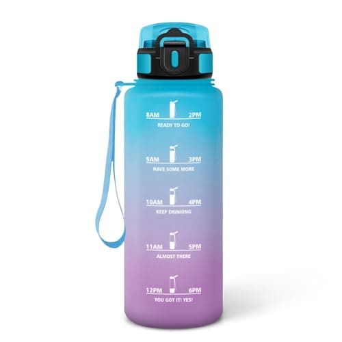 HoneyHolly Bouteille d'Eau Gourde Paille 500ml sans BPA & Étanches pour Gym & Plein Air avec Marqueur de Temps — Bleu & Violet - 1500 Ml