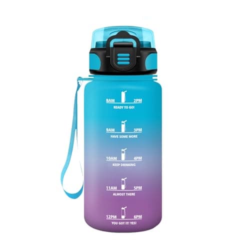 HoneyHolly Gourde Paille 500ml Sans BPA Étanche Bouteille de Motivation avec Marqueur de Temps pour Gym Ecole Sport Cycl — Bleu-violet