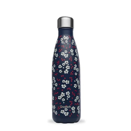 Qwetch Bouteille Isotherme Hanami Bleu 500ml - 24h Froid / 12h Chaud, Étanche / Sans BPA / Réutilisable - Gourde Inox Pa