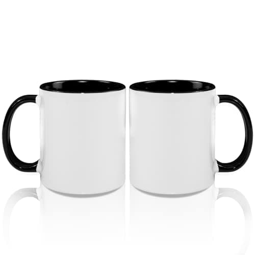 MR.R Lot de 2 tasses à café vierges en bleu clair 325 ml pour maison et bureau — Noir