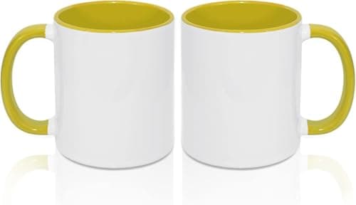 MR.R Lot de 2 tasses à café vierges en bleu clair 325 ml pour maison et bureau — Jaune