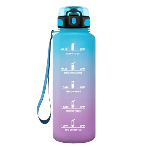 Gourde KollyKolla Enfant 500ml Étanche Réutilisable pour Maternelle École Sport Campings avec Marqueur de Temps Filtre S — 50oz-1500ml | Bleu + Lilas