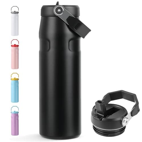 Gourde Isotherme Inox Sans BPA à Double Paroi Noir pour Adultes, Sport et Bureau Anti-Fuite Grande Capacité 720ml