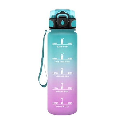 Gourde Sport 500ml pour Enfant et Adulte | Étanche | Motivante | Idéale pour Randonnée, Sport et Yoga | Bouteille Reutil — 32oz-1000ml | Paille | Vert + Rose Clair