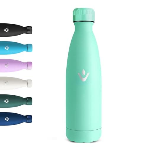 Motswedi Gourde Isotherme Violet Clair, Réutilisable 500ml, pour Enfant et Adulte, Randonnée & Sport 24h Froid 12h Chaud — Bleu Vert-500ml