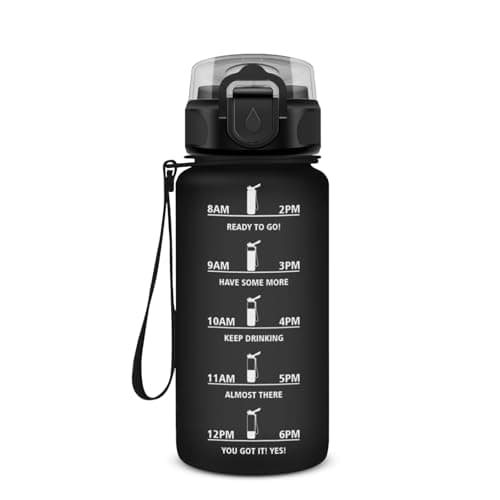 Gourde Sport 500ml pour Enfant et Adulte | Étanche | Motivante | Idéale pour Randonnée, Sport et Yoga | Bouteille Reutil — 17oz-500ml | Paille | Mat Noir