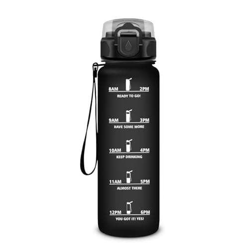 Gourde Sport 500ml pour Enfant et Adulte | Étanche | Motivante | Idéale pour Randonnée, Sport et Yoga | Bouteille Reutil — 32oz-1000ml | Paille | Mat Noir