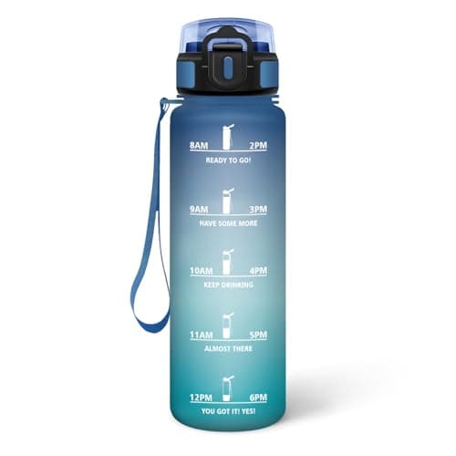 HoneyHolly Bouteille d'Eau Gourde Paille 500ml sans BPA & Étanches pour Gym & Plein Air avec Marqueur de Temps — Bleu & Green - 1000 Ml