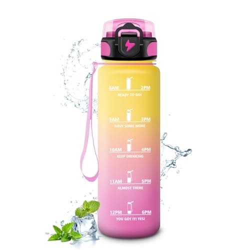 Gourde Enfant 500ml, Marqueur de Temps, Bouteille d'Eau pour Enfant et Sportifs, l'école et le Bureau  
Gourde Enfant 50 — 32oz-1000ml | Paille | Jaune + Rose