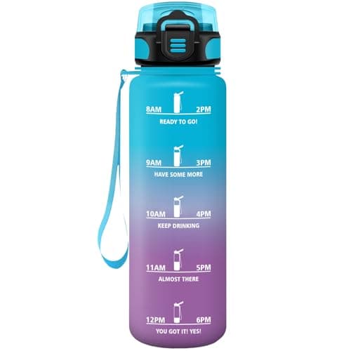 HoneyHolly Gourde Paille 500ml Sans BPA Étanche Bouteille de Motivation avec Marqueur de Temps pour Gym Ecole Sport Cycl — Bleu-violet-1l