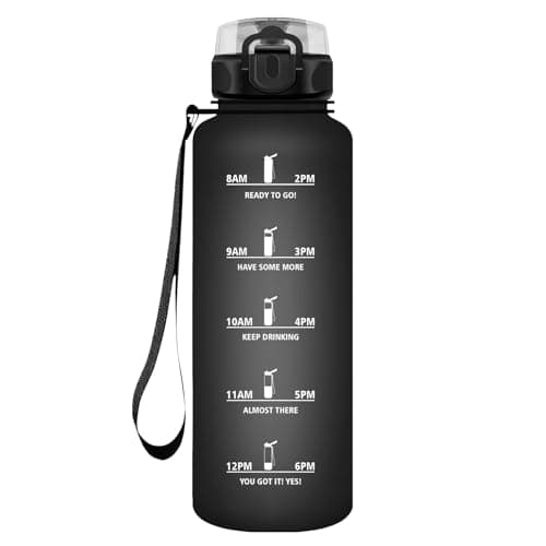 Gourde KollyKolla Enfant 500ml Étanche Réutilisable pour Maternelle École Sport Campings avec Marqueur de Temps Filtre S — 50oz-1500ml | Mat Noir