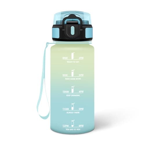 HoneyHolly Bouteille d'Eau Gourde Paille 500ml sans BPA & Étanches pour Gym & Plein Air avec Marqueur de Temps — Givre & Ciel - 500 Ml