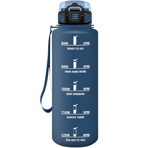 HoneyHolly Gourde Paille 500ml Sans BPA Étanche Bouteille de Motivation avec Marqueur de Temps pour Gym Ecole Sport Cycl — Bleu Marine-1,5 L