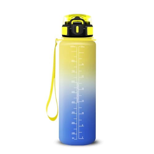 Gourde Enfant 500ml avec Paille Anti Fuite Marque Anti-Dechiffrement pour École Camping Voyage Sports Vélo avec Cadenas — Jaune-bleu