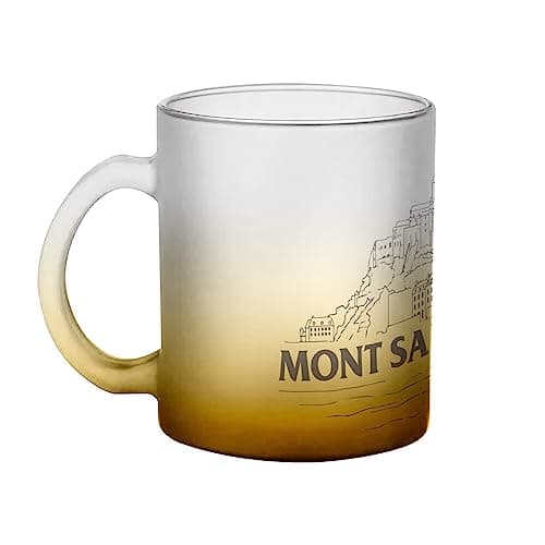 Mug en Verre Bleu Mont Saint Michel Minimaliste pour Touristes du Village Normandie — Jaune