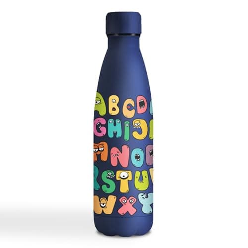 Gourde Inoxydable KollyKolla Isotherme 500ml Impression 3D Sans BPA Reutilisable Enfant Adulte Sport Bureau — 500ml Lettres de Dessin Animé
