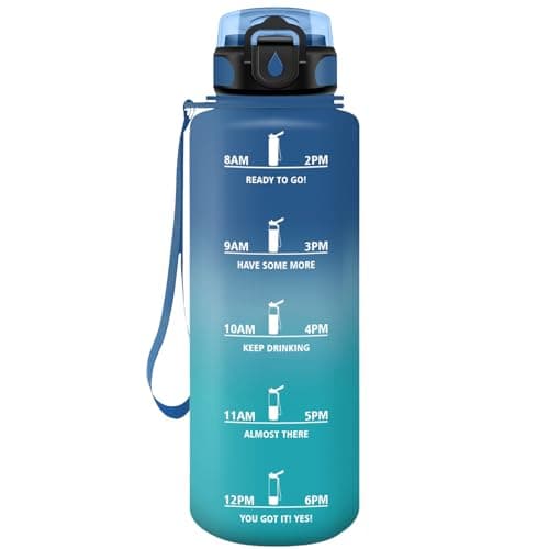 HoneyHolly Gourde Paille 500ml Sans BPA Étanche Bouteille de Motivation avec Marqueur de Temps pour Gym Ecole Sport Cycl — Bleu & Vert - 1.5l