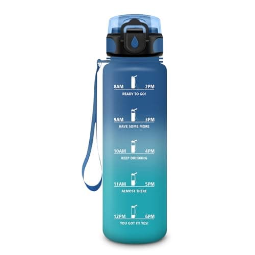 HoneyHolly Gourde 500ML Étanche & Réutilisable, Gourde Sport Motivation Marqueur Anti-fuite, Bouteille d'eau pour Gym & — Bleu Vert