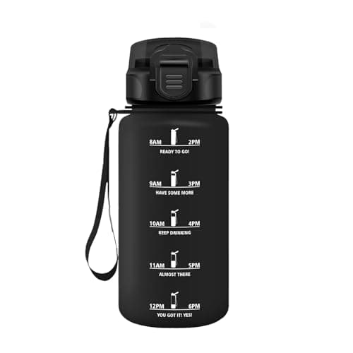 HoneyHolly Gourde Paille 500ml Sans BPA Étanche Bouteille de Motivation avec Marqueur de Temps pour Gym Ecole Sport Cycl — Noir