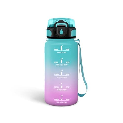 HoneyHolly Gourde 500ml sans BPA, Bouteille Étanche avec Marqueur de Temps, Bouteille Motivative pour Gym, École et Spor — Vert-poudre - 0,5 L