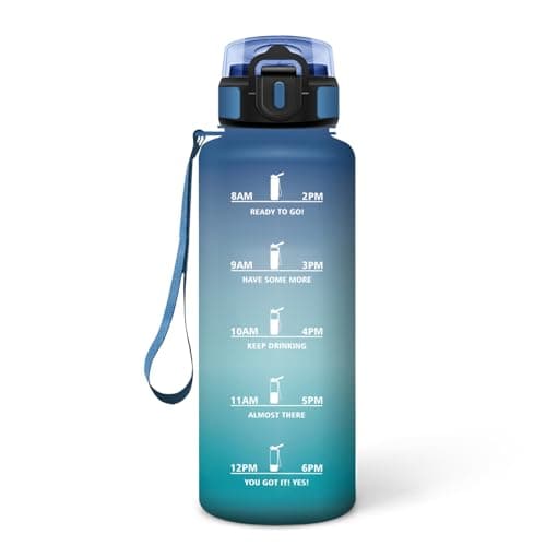 HoneyHolly Bouteille d'Eau Gourde Paille 500ml sans BPA & Étanches pour Gym & Plein Air avec Marqueur de Temps — Bleu & Vert - 1500 Ml